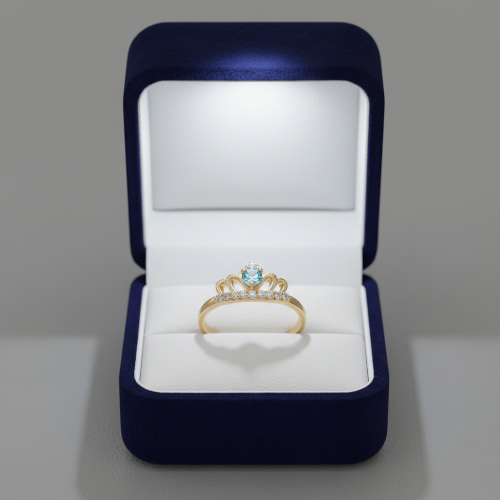 Anel Princesa da Torre – Joia Inspirada em Rapunzel, em Ouro 18k e Zirconia Azul