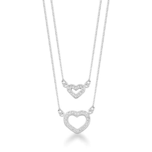 Gargantilha Dupla Com Corações Cravejados Prata 925