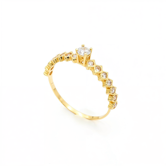 Aurora Dourada – Anel de Noivado em Ouro 18k