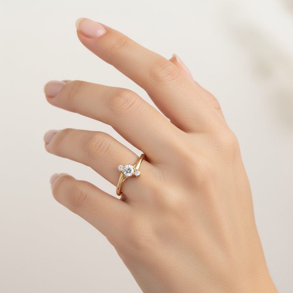 Aurora Três Luzes – Anel Solitário em Ouro 18k