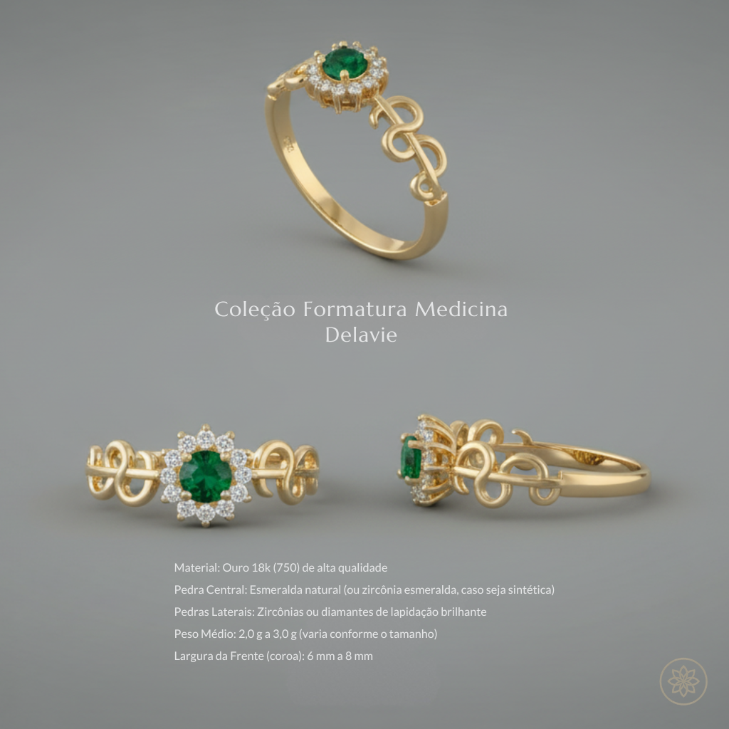 Anel de Formatura Feminino Medicina em Ouro 18k