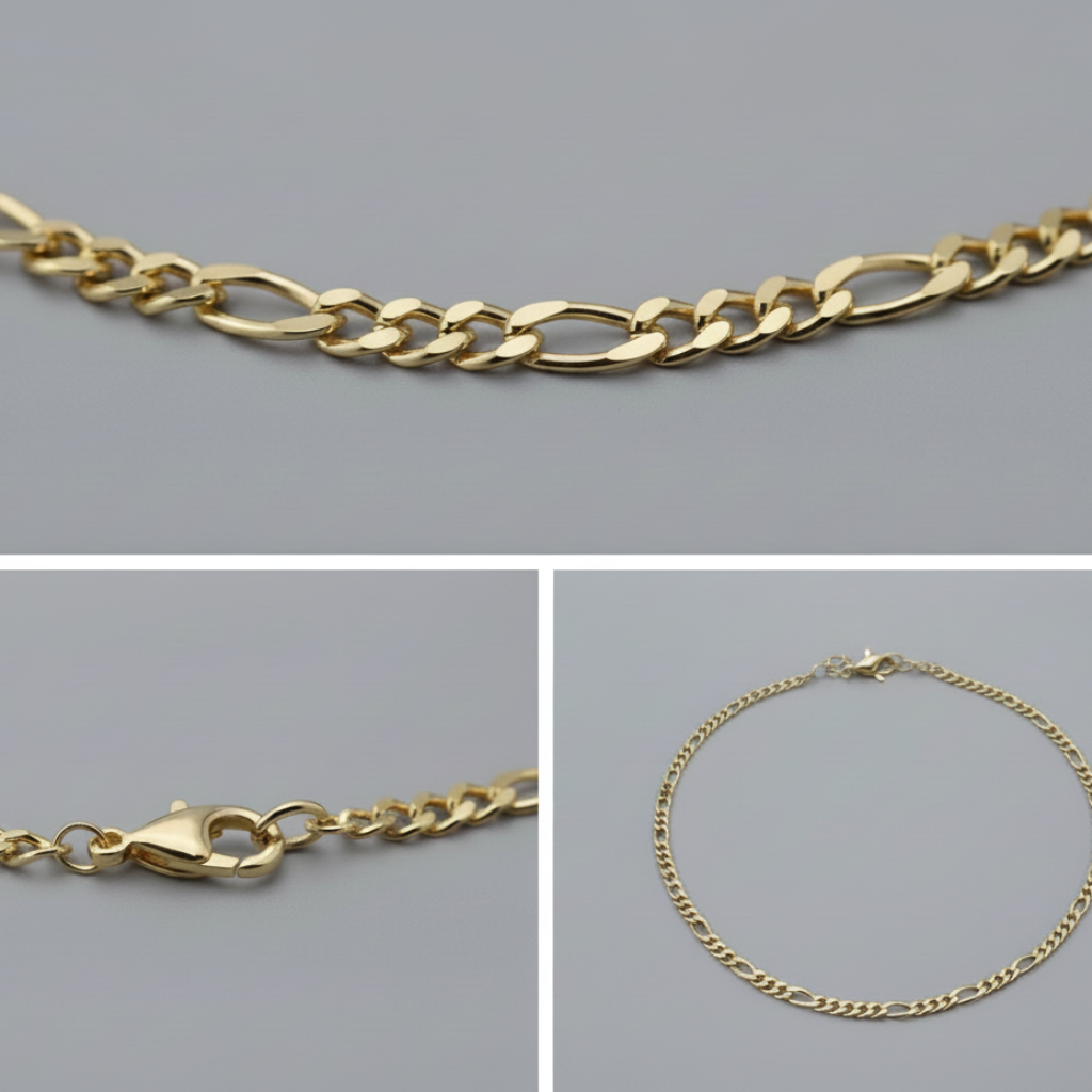 Colar "Aurora Elegante" em Ouro 18K com Elo Figaro e Elo Grumet