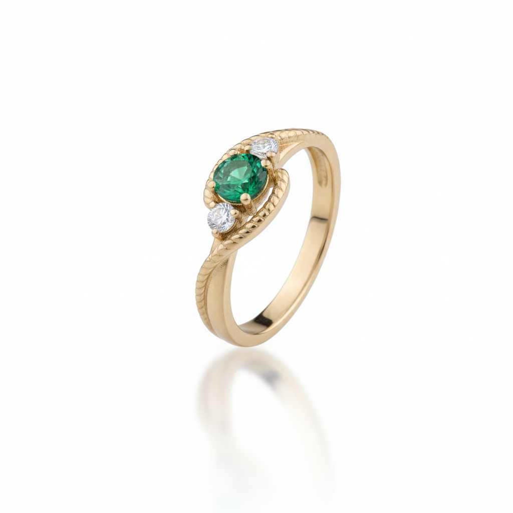 Anel de Formatura Veterinária Feminino em Ouro 18K com Pedra Verde – Coleção Amor & Vida Animal