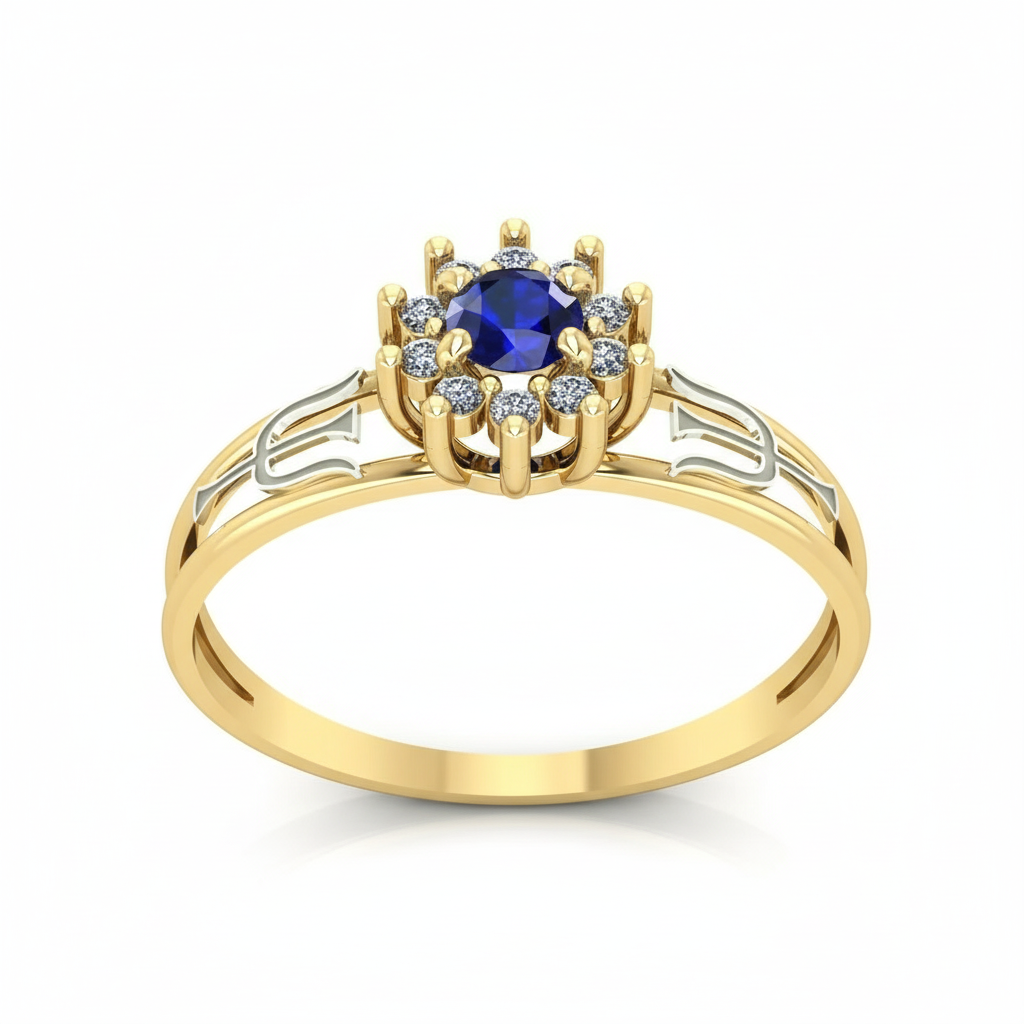 Anel de Formatura Psicologia em Ouro 18K com Pedra Azul e Símbolo Psi – Coleção Mente & Essência