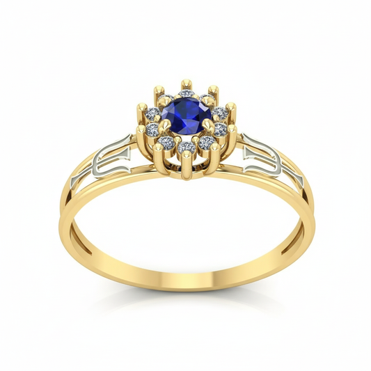 Anel de Formatura Psicologia em Ouro 18K com Pedra Azul e Símbolo Psi – Coleção Mente & Essência