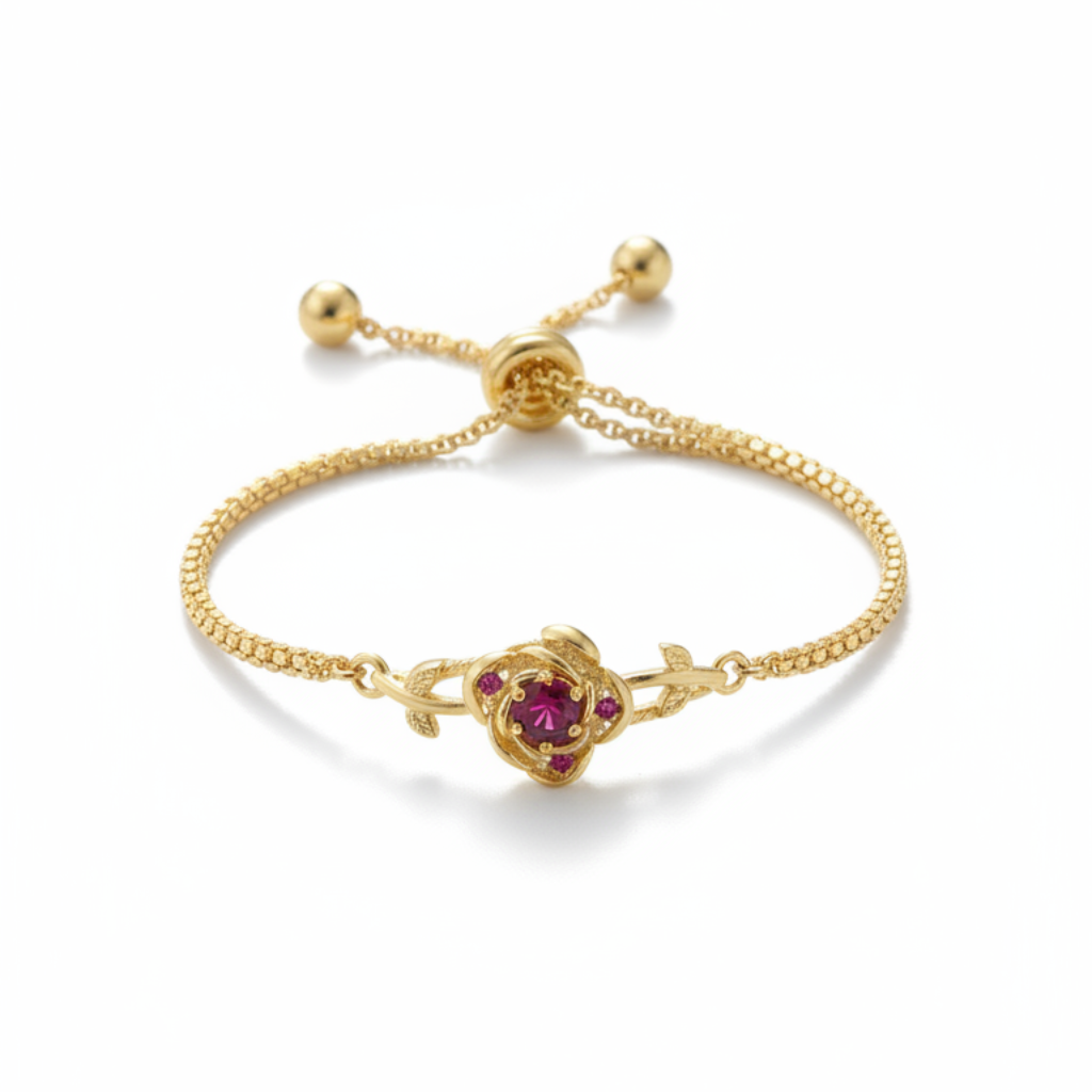 Pulseira Rosa Encantada Bella e a Fera em Ouro 18k